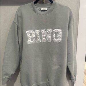 Anine Bing Men’s Sage Green Crewneck Sweatshirt with White Satin Logo